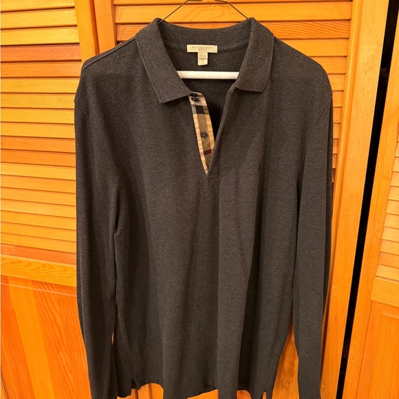 Burberry Men's Dark Gray Polo with Check Detail - Picture 3 of 3
